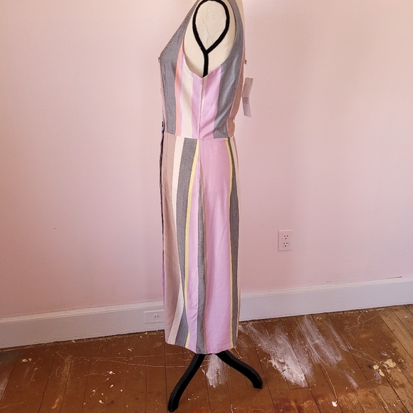 Patrons of Peace Striped Pink, Gray, Tan & Cream Sleeveless Midi Dress NEW Sz M - Picture 5 of 10